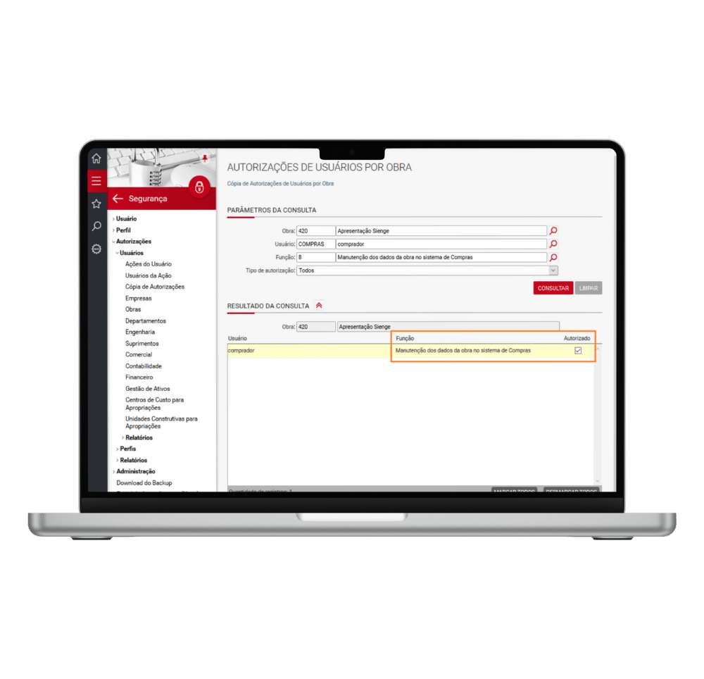 Imagem de laptop mostrando a integração entre Sendio chatbot e o software Sienge